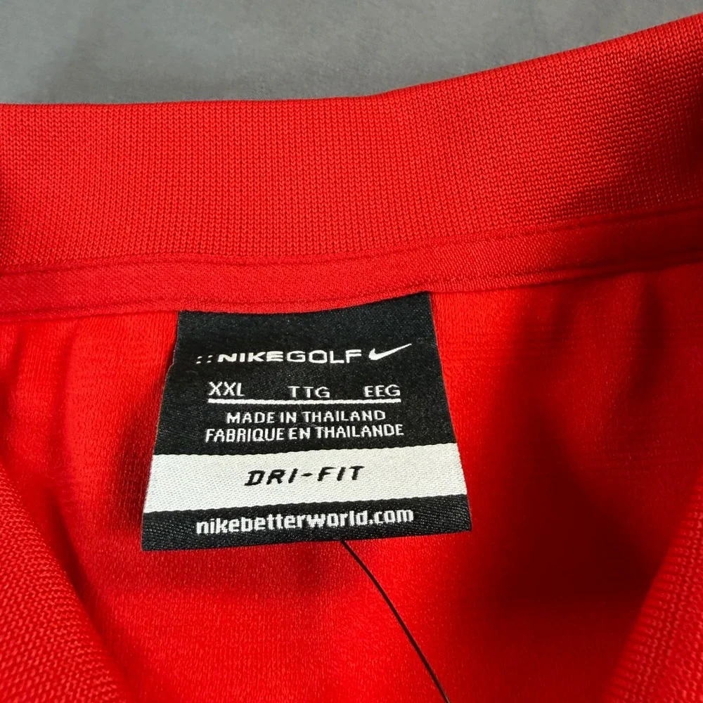 Nike Golf Mens XXL Dri-FIT Red Striped Short Sleeve Polo Shirt LOGO